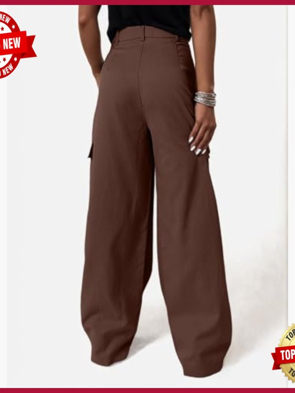 High Waisted Wide Leg Cargo Pants with 4 Pockets Casual Work Pants - Picture 5 of 6